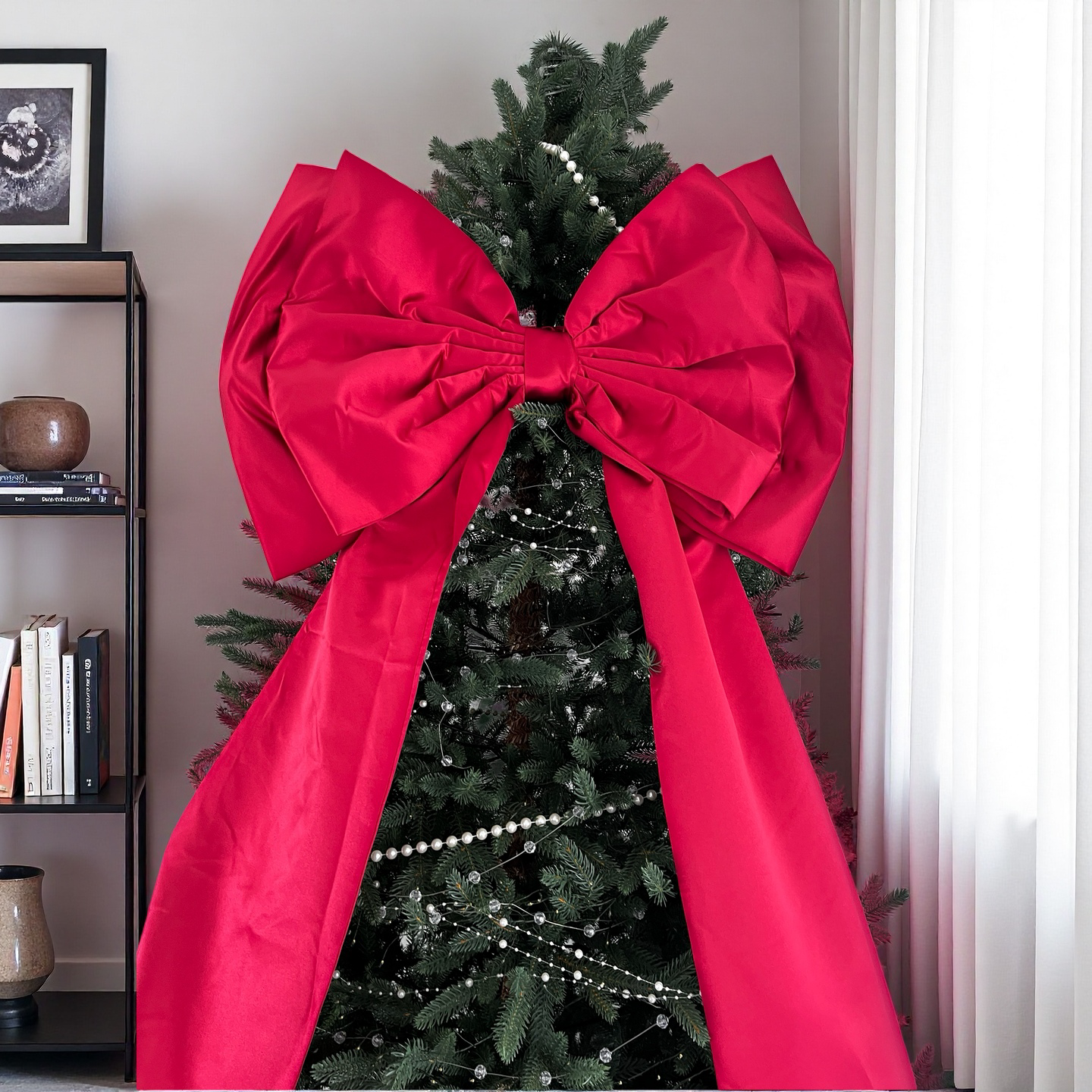 Large Burgundy Satin Christmas Tree Bow