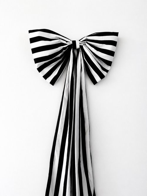 Large Black & White Striped Christmas Bow with Long Tails