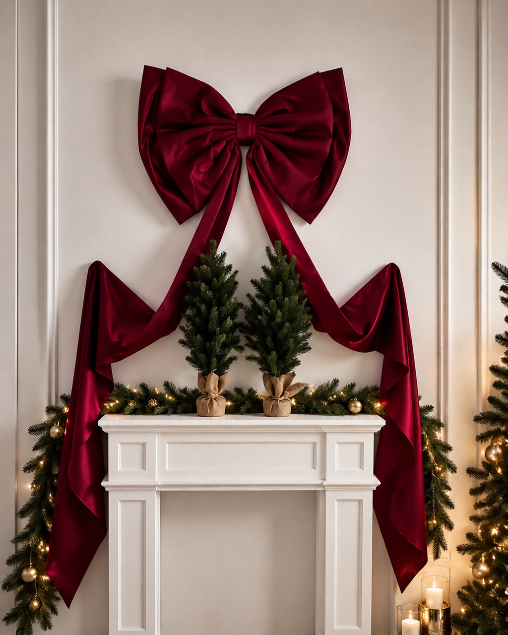 Large Burgundy Satin Christmas Tree Bow